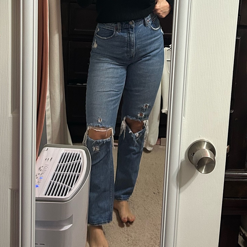 Abercrombie & Fitch Distressed Blue Straight Leg Jeans